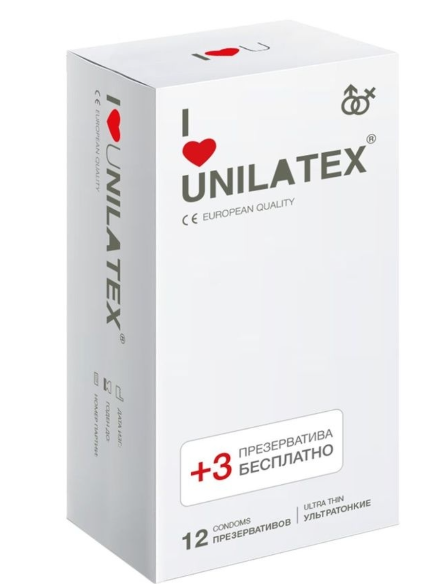 Презервативы ультратонкие Unilatex Ultra Thin, 12 + 3 шт.