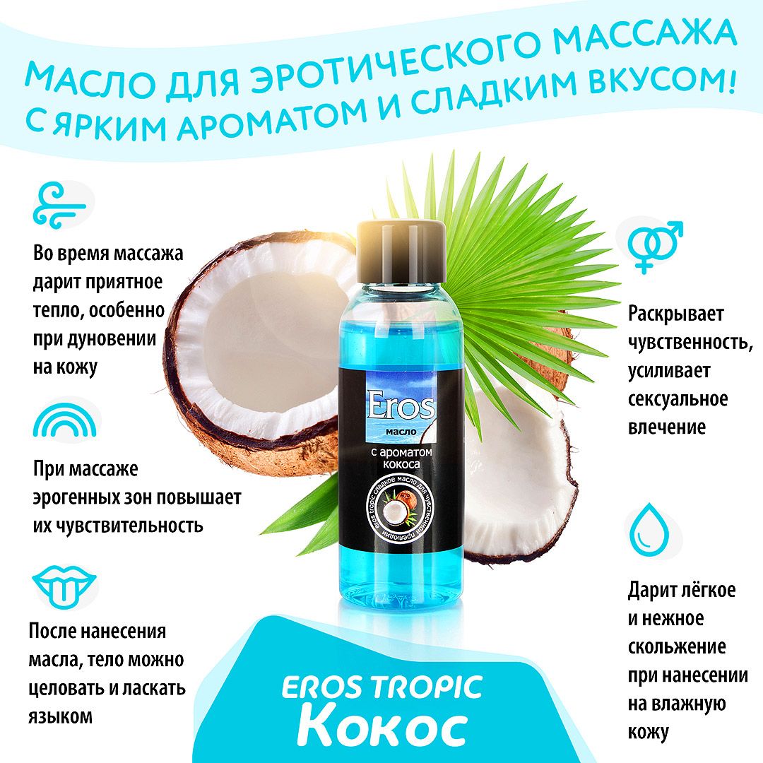 Массажное масло EROS TROPIC с ароматом кокоса, 50 мл. Фото N3